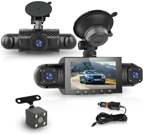 Rimoody Dashcam Voiture 1080P, 4 Caméras, Protection 360°, 3 Pouces Écran IPS, Vision Nocturne, Capteur G, Surveillance du Stationnement, Enregistrement en Boucle, Compensation d'Exposition