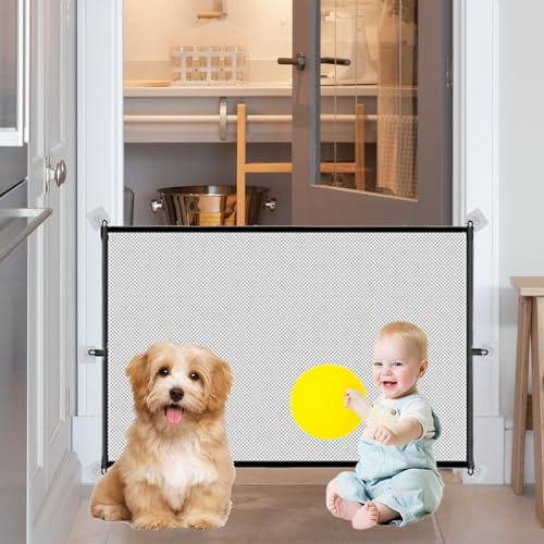 Stair Gates For Baby, Stair Gates For Dogs,Stair Gate, Portable Mesh Staircase Door With 6 Adhesive Hooks, Providing A Safe Place For Pets And Babies To Play And Rest