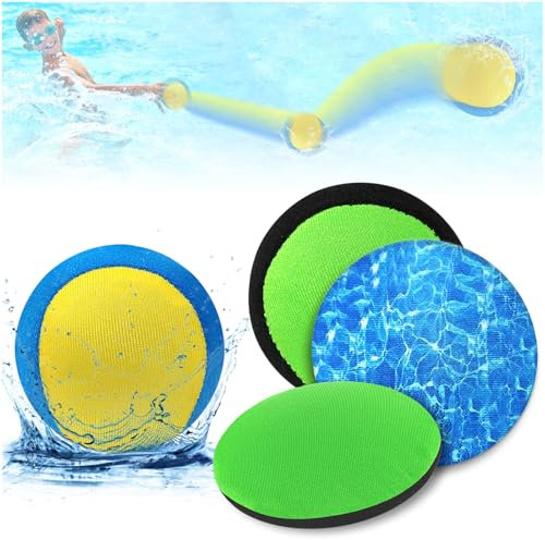 KutaKuta 4 Stück Wasser Sprungball, 2 Bälle und 2 Scheiben Wasserspielzeug Kinder Erwachsene Outdoor, Wasserball Bouncing Ball Schnelltrocknender Lycra-Bezug Ball für Strand Schwimmbad Spielen Freien