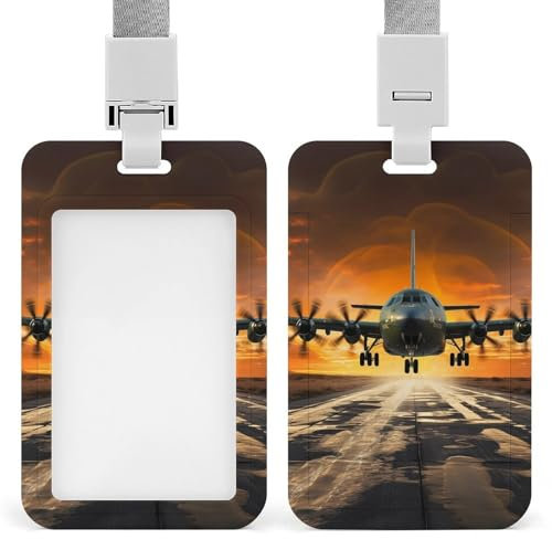 Porte-badge pour carte de travail avec lanière et bobine de porte-cartes, porte-clés, avion militaire, atterrissage sur les pistes de l'armée aérienne contre de beaux badges DuSky, protection pour