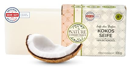 Nature Cosmétique® Feste Seife Kokos (duftfrei) – für Hände & Körper – Handgemachte Naturseife – Feuchtigkeitsspendend & Hautpflegend – Vegan, Palmölfrei – Made in Germany