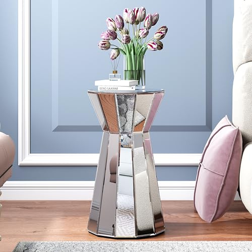 SHYFOY Runder Spiegeltisch Für Wohnzimmer Sofatisch, Moderner Beistelltisch Silber Akzent Beistelltisch Dia Slim 30Cm Schlafzimmer Beistelltisch