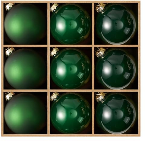 DN DECONATION 9 Weihnachtskugeln 8cm, Grüne Christbaumkugeln Glas Set | Matt & Glänzend Weihnachtsbaumschmuck für Weihnachtsbaum Deko, Winterdekoration und Festtagsfeiern