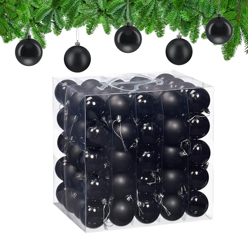 Relaxdays Weihnachtskugeln 100er Set, Weihnachtsdeko, matt & glänzend, Christbaumkugel ∅ 6 cm, Weihnachtsdeko, schwarz