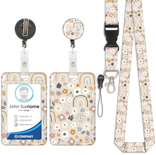 Porta Badge de Collo con Cordino, Portabadge in Plastica con Stampa, ID Badge Lanyard Card Holder, Cavo Staccabile con Clip Retrattile, Protezione Carte per Studenti e Infermiere (Stile 13)