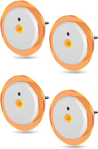 Northpoint LED Nachtlicht Bernsteinweißes Licht (1500-1800K) 2er-Set (4 Stk. Rund mit Dämmerungssensor und Bewegungsmelder Reichweite 3m Steckdosenbetrieben)