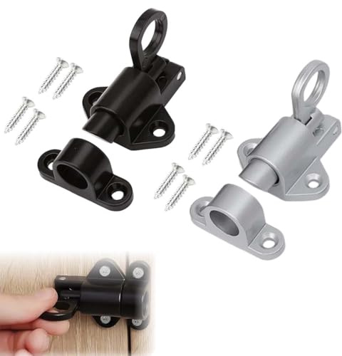 2 pièces Serrure porte rebond automatique avec vis, serrure automatique en aluminium, fermetures automatiques pour portes et fenêtres, convient aux portes, fenêtres et armoires (Noir,argent)
