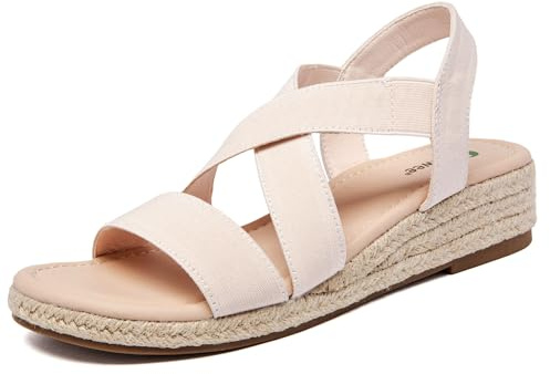Ataiwee Sandales compensées à plateforme pour femmes,Sandales compensées espadrilles d'été décontractées avec bride de cheville élastique et bout ouvert,Amande,42 EU,2507003