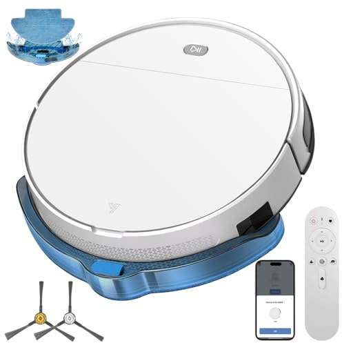 2026 Saugroboter mit Wischfunktion bis zu 5500 Pa Saugkraft, 2-in-1 Staubsauger Roboter APP/Alexa/Fernbedienung, Selbstladend,120 Minuten, 7.8CM Flach, Geeignet für Tierhaare, 2.4Ghz WIFI- Weiß