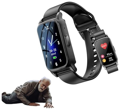 customty Senior Fall Detection Smart Watch with Sos Call & GPS, Elderly Safety Watch for Men Women, Emergency Alert Bracelet for Seniors for Thanksgiving, Halloween, Christmas, New Year's Day(Black)