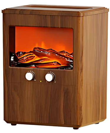 Humidifier, 3L Tabletop Mini Fireplace Humidifier, 3D Flame Effect, Dual Knob, Wood Grain, Large Mist Output, Auto Shut-Off Protection, 11.9 x 9.1 in / 30.3 x 23.2 cm, for Home Office