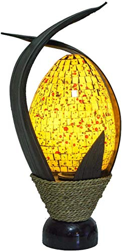 Guru-Shop Lampe à Poser/lampe à Poser, Faite à la Main à Bali, en Bois de Palmier, Mosaïque de Verre - Modèle Tandori, 39x25x16 cm, Lampes de Table en Matériaux Naturels