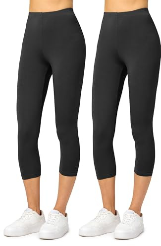 Merry Style Damen Leggings 3/4 aus Viskose 2 Pack MS10-144(Schwarz/Schwarz, L)