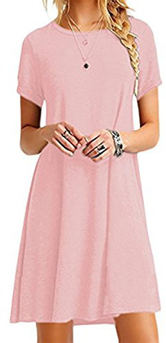 YMING Femme Robe Décontractée Robe T-Shirt Robe Col Rond Robe Manches Courtes T Shirt Rose XL/FR 40-44