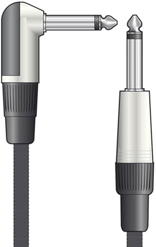 Citronic Classic Retro Braided Guitar Lead Anti-Tangle Nylon Cover Right-Angled & Straight Connectors 6.3mm Mono Jack Plugs Black 6 Metres