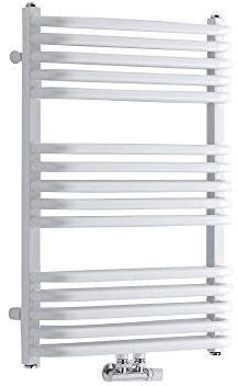 Milano Bow White D Bar Middle Connection Heated Towel Rail - 736mm x 500mm