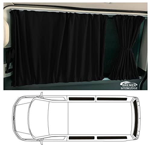 BREMER SITZBEZÜGE Maß Gardinen Vorhänge Sonnenschutz kompatibel mit VW T5 T6 T6.1 Transporter Caravelle kurzer Radstand mit Heckklappe in Schwarz Camping Zubehör Wohnmobil Zubehör Camper Gardinen 715