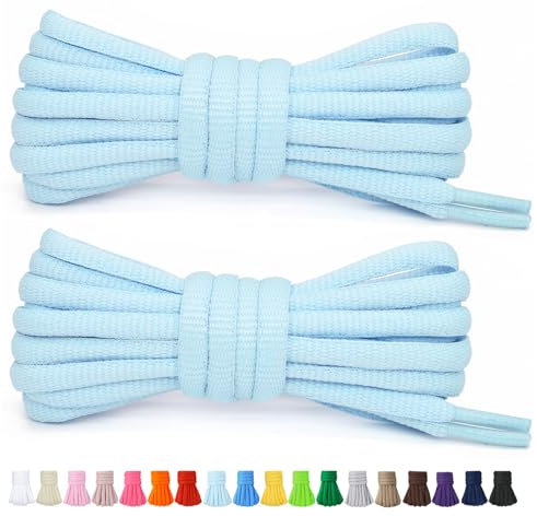 Stepace 2 Paires de Lacets Arrondis de 60cm Pour Baskets, Longueur 200cm 18 Couleurs, Lacets de Chaussures Clair Bleu 120cm