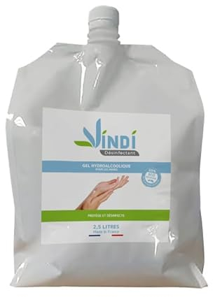 Vindi Désinfectant gel hydroalcoolique - Bidon-écorecharge de 2,5L - Fabrication Française - 76% d'alcool - Virucide