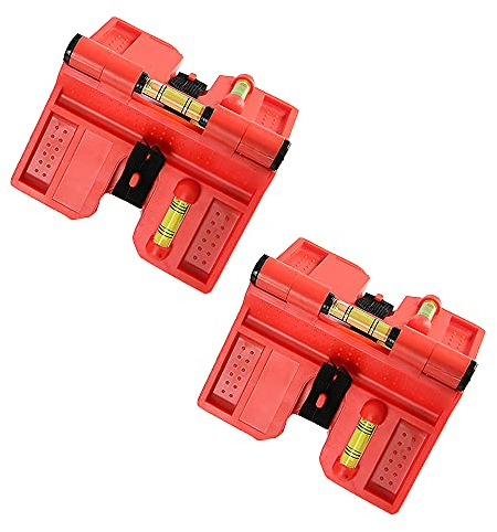 Magnetic Post Level Tool, Foldable Horizontal Vertical Bubble Level, Pocket Adjustable Angle Woodworking Spirit Levels, Red, Pack of 2