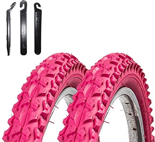 2 x Roverstone 24 Fahrradreifen Fahrradmantel rosa 57-507 (24x2,125) inkl. 3 Reifenheber