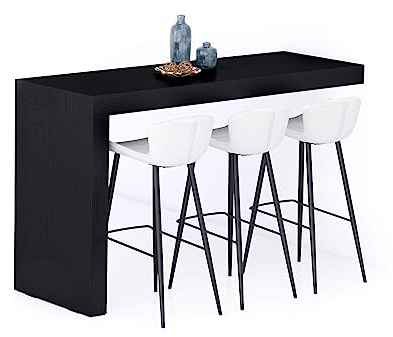 MOBILI FIVER, Península de Cocina Evolution 180x60, Madera Negra, Mesa Auxiliar de Cocina para 6 Personas, Made In Italy
