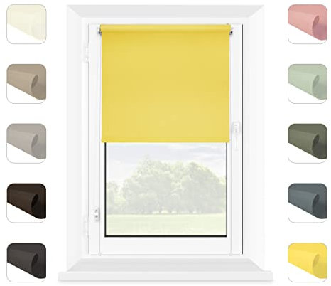 MARDOM Klemmfix Rollo Ohne Bohren - Mini Rollos für Fenster Innen (Gelb, 95x150 cm, Stoffbreite: 91)