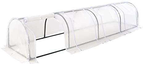 GardenKraft Polytunnel Greenhouses / 2, 3 or 4 Sections / Sturdy Steel Frame & Plastic Mesh Cover / Easy Access Roll Up Zipper Doors (4 Section)