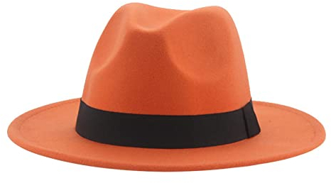 QBQZXAOSOWH Fedora Trilby Hüte Für Damen Beige Ribbon Band Hüte Für Herren Panama Hochzeit Schmücken Damen Hut 59-61Cm(XL) Orange