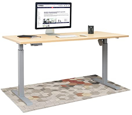 KRIEG HighDesk SMART Höhenverstellbarer Schreibtisch 120 x 70 cm I Silber + Ahorn - Elektrischer Sitz- & Stehtisch mit Tischplatte - Stehschreibtisch Elektrisch Höhenverstellbar
