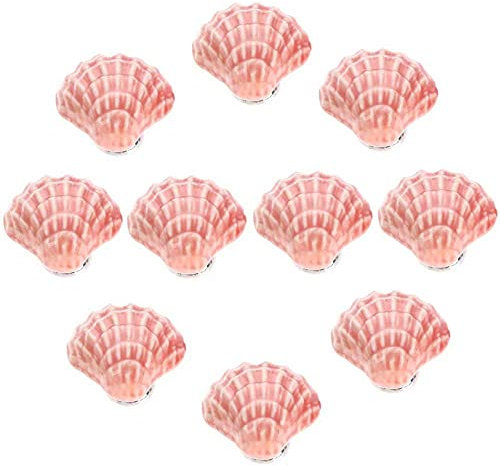 COTBY 31 mm,10 Stück,rosa,schöne Muschelform,Retro-Keramikknöpfe/Griffe/Züge für Küchenschränke,Schränke,Kleiderschrank,Schublade,Kommode,Mülleimer,Truhe usw,Vintage-DIY-Dekoration für Zuhause