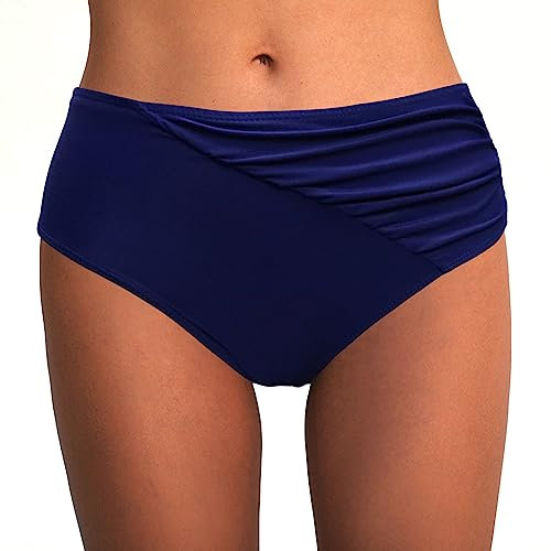 Rayson Braguitas de Bikinis Mujer Cintura Alta Ruched Rayas Parte de Abajo Bikini Vientre Plano Trajes de Baño Mujer(Azul Marino,S)