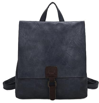 OBC Damen Rucksack Tasche Crossbody Handtasche Messenger Schultertasche Umhängetasche Shopper Vintage Kuriertasche Überschlagtasche Leder Optik Dunkelblau 32x33x10 cm