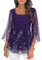 Syphiby Blouses & Shirts, Top Square Neck 3/4 Sleeve Chiffon Tops Longline Tops Tops Size 16 Double Layers Mesh Blouse Office Work Tunic Tops for UK Chic Tops, Floral Purple