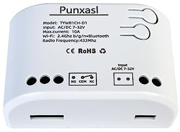 Punxasl 1CH Smart Relay Switch Module WiFi Control Interruptor Tuya Smart Life, Voice y 433MHz RF Remote Control Module Compatible con Alexa y Google Home USB 5V AC/DC 7-32V