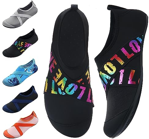 WateLves Chaussures Aquatiques SéChage Rapide AntidéRapant Homme Femme Unisexe Piscine de Plage Surf Snorkeling Pieds Chaussure Piscine Chaussures d'eau(Noir Love 40/41)
