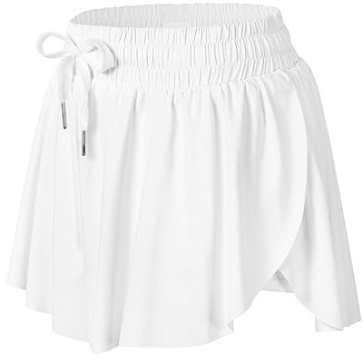 Wsirmet Flowy Shorts für Damen, Schmetterlings-Shorts, 2-in-1, athletisches Training, Fitnessstudio, Biker, Laufshorts mit Taschen, Weiss/opulenter Garten, XX-Small