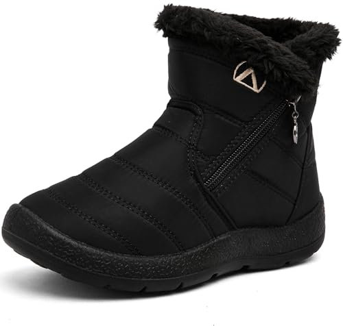 GOGOUP Kids Snow Boots Boy's Girl's Warm Fur Lined Boots Winter Waterproof Outdoor Ankle Booties Shoes Non-Slip (Little Kid/Big Kid) Black 11.5 EU