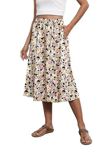Witsmile Flowy Rock Midi-Länge Elastische Hohe Taille A-Linie Rock mit Taschen Böhmen für Frauen 2023 Trendy(S-2XL), B 04-Bunte Farbe, Mittel