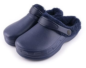 R-ISLAND Clog classic,zuecos invierno mujer,Con Forro Caliente,Impermeable,Con suela antideslizantes,Comodo,para casa,dormitorio,salon.. (Azul marino, numeric_37)
