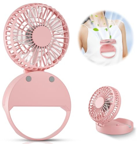 HandFun Portable Handheld Fan, Hands Free Neck Fan, Battery Operated Hand Fan [3-10 Working Hours] with 180° Foldable, Auto Off On Feature for Women,Travel,Outdoor-Pink, HF331