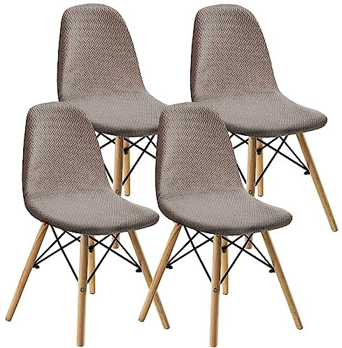 KELUINA Esszimmerstühle Stuhlhussen 2/4/6er Set,Stil Shell Esszimmerstuhl Mid Century Modern Stuhl Sipcover,Gepolsterte Esszimmerakzent Seitenstühle Bezüge (Taupe,4 PCS)