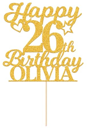 Personalised Happy Birthday Cake Topper Birthday Cake Toppers Gifts for Women Men Custom Glitter Cake Topper with Any Name & Age for 18th 21st 30th 40th 50th 60th Cake Decorations(Gold)