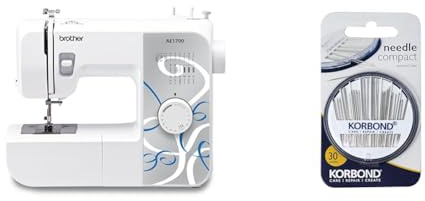 Brother AE1700 17-Stitch Sewing Machine & Korbond 30 Piece NEEDLE COMPACT by Korbond – Needle Assortment for a multitude of hand sewing, Betweens Tapestry & Darning Needles