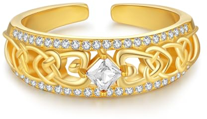 KINGWHYTE Geburtsstein Ringe 925 Sterling Silber Keltische Gold Ringe für Frauen Keltischer Schmuck Frauen Geburtstag Geschenke (April)