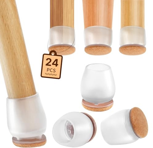 RCHYFEED Transparente Schutzkappen, 24 Stück Schutzkappen für Rund Schräg, Stuhlbeine mit Filz, TPE Bodenschoner für Stühle, Stuhlbeinschoner Geräusche und Kratzer Beseitigen (Rund,22-26mm)