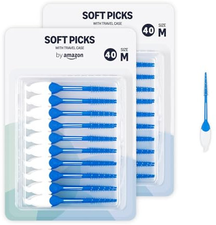By Amazon Palillos interdentales suaves, tamaño estándar, 80 unidades, 2 paquetes de 40 unidades, azul