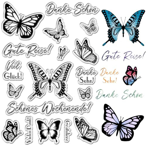 CRASPIRE Schmetterling Klare Stempel Deutsches Segenswort Wiederverwendbarer Poststempel Transparente Silikonstempelsiegel Für Die Tagebuchkartenherstellung Dekor DIY Scrapbooking Filmrahmen Fotoalbum