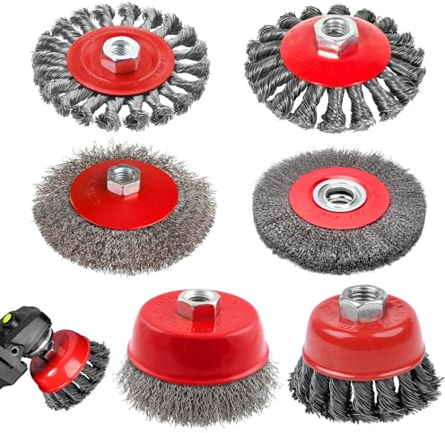 6 Piezas Cepillo de Alambre para Taladro Amoladora, Cepillo para Taladro de Alambre con Base M14, Cepillo de Alambre para Amoladora Angular para Eliminación de Oxido, Pintura para Madera y Meta
