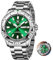 OLEVS Silber Herrenuhren Edelstahl mit Datum Quarz Analog Uhr Herren Leuchtend Grün Großes Herren Uhr Metallarmband Wasserdicht Herren Armbanduhr Lässig Schöne Geschenke Handgelenk Watch für Männer